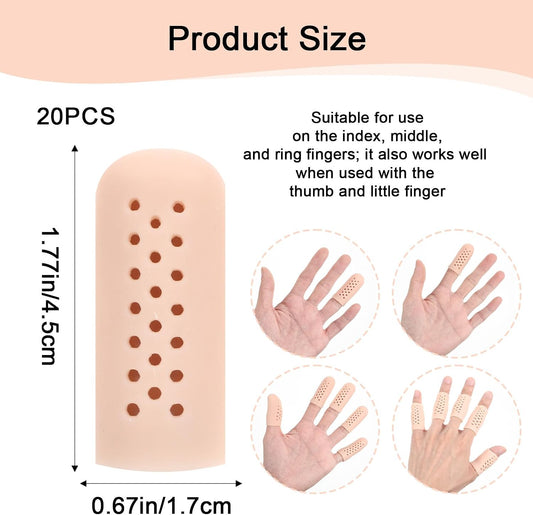 20 Pcs Gel Finger Cots with Air Holes, Silicone Finger Protectors Rubber Fingers Tips Protector Covers Fingers Gloves Guard Breathable Fingertip Protector for Cracking Calluses Blisters Protect