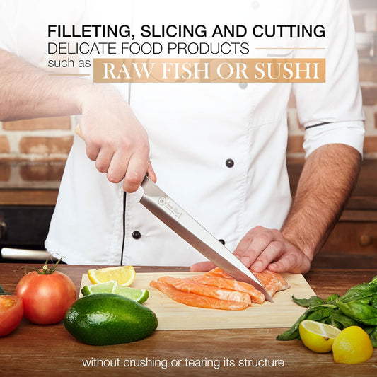 10” Sashimi Sushi Knife – Ultra Sharp Traditional Japanese Sushi Knife for Sashimi, Fish Filleting & Precision Slicing – Premium Stainless Steel Blade, Pakkawood Handle & Gift Box