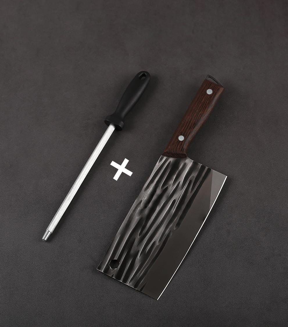 Ultra Forged Professional Butcher Knife, Handmade High-Carbon Clad Steel Boning Knife with Leather Sheath, Full Tang Pakkwood Handle - Multi-functional Meat Cleaver for Kitchen, Camping, BBQ, AS SHOW