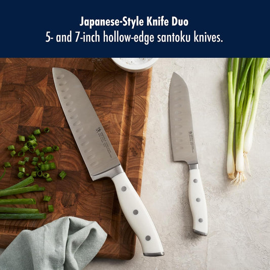 Forged Accent Razor-Sharp 2-pc Santoku Knife Set, White Handle, German Engineered Informed by 100+ Years of Mastery
