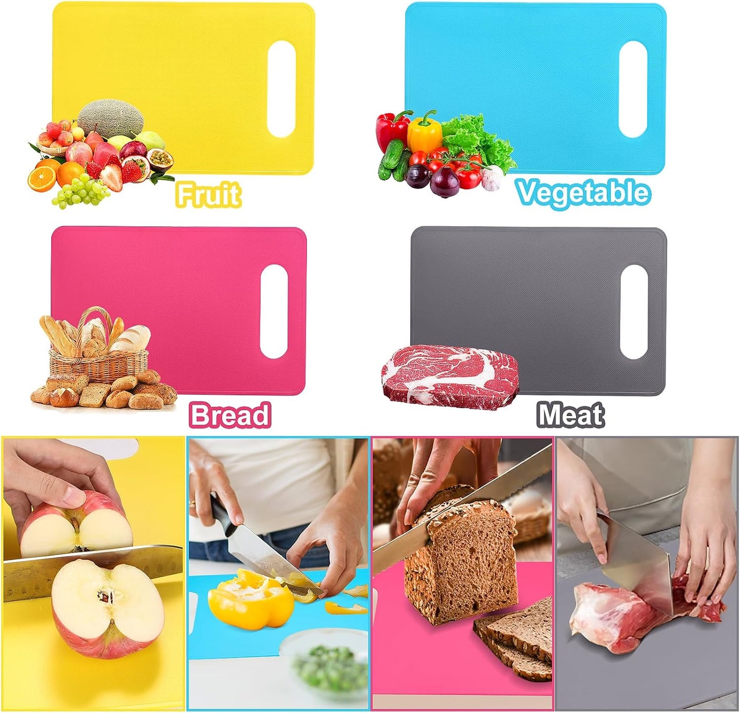 Flexible Cutting Board BPA Free 4 Colored Plastic Cutting Board Mat Set, Dishwasher Safe, 11.4 IN x 7.5 IN, 2mm Thickness