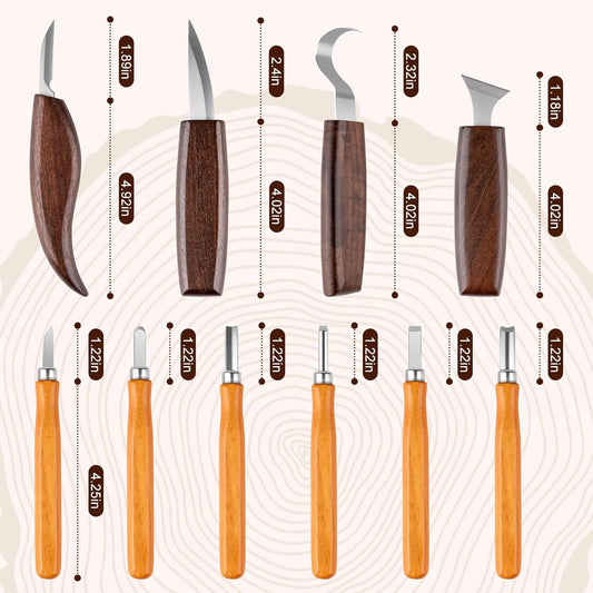 26 IN 1 Wood Carving Tools Kit for Beginners, Complete Woodworking Tools Set Including 4 Wood Knives and 6 Chisels, Wood Whittling Starter Kit for Woodworking DIY Hobby Projects