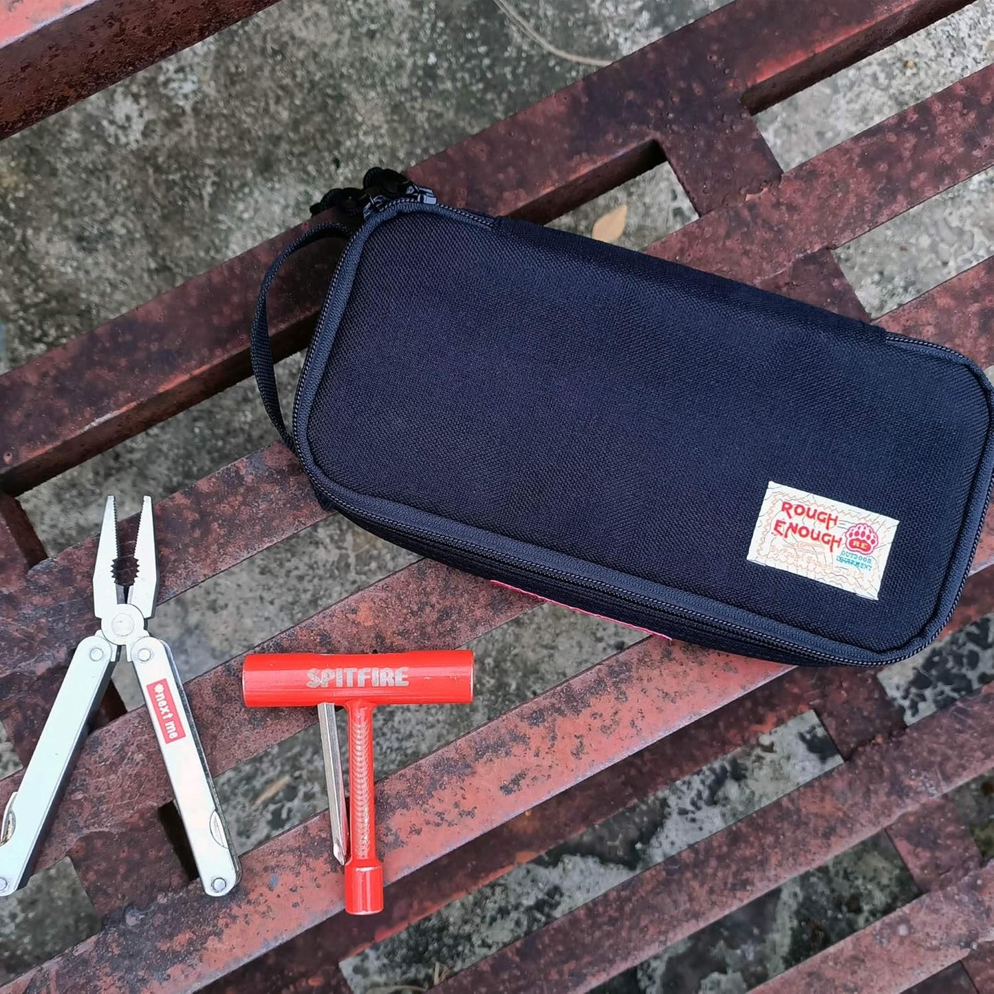 Rough Enough Small Tool Bag Pouch, Compact EDC Organizer | 9"x4"x1.7", YKK Zipper, 3mm Foam Padding, Carabiner and Keychain, Holds Tools, Cables, Multimeter, For Travel, Car, DIY