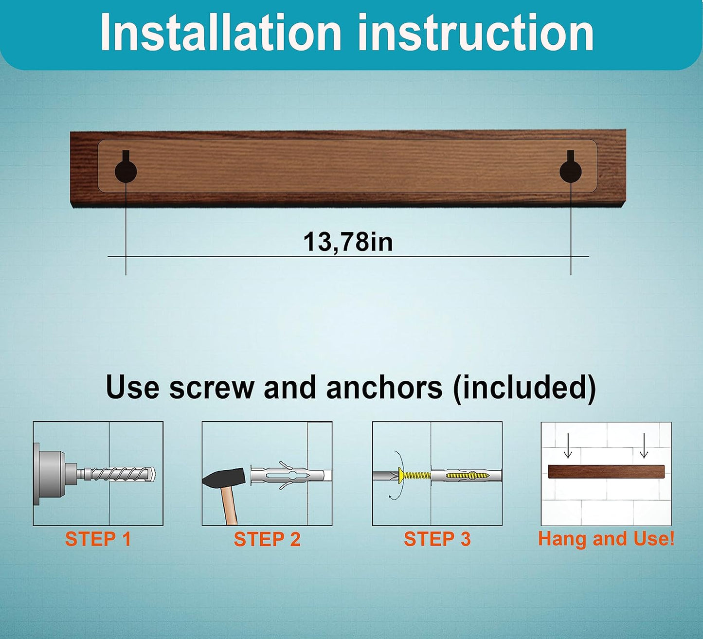 12 Inch Brown Knife Magnetic Strip Use as Magnetic Knife Holder for Wall - Magnetic Knife Strip - Kitchen Magnetic Knife Bar Rack