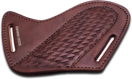 Leather Knife Sheath For Belt, Slanted Pancake Sheath, Tooled Leather Sheath, Beautiful Cow Boy Bull Cutter Knife Cover 100% Real Cross Draw sheath (BROWN)
