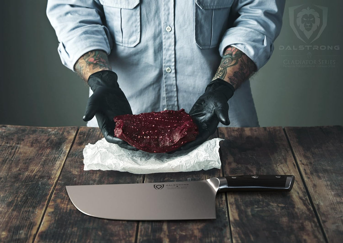 Meat Cleaver Knife -4.5"- Gladiator Series Elite-Heavy Duty Giftable Kitchen Knife - Black Handle-Razor Sharp Knife-Forged High Carbon German Steel -w/Sheath-NSF Certified
