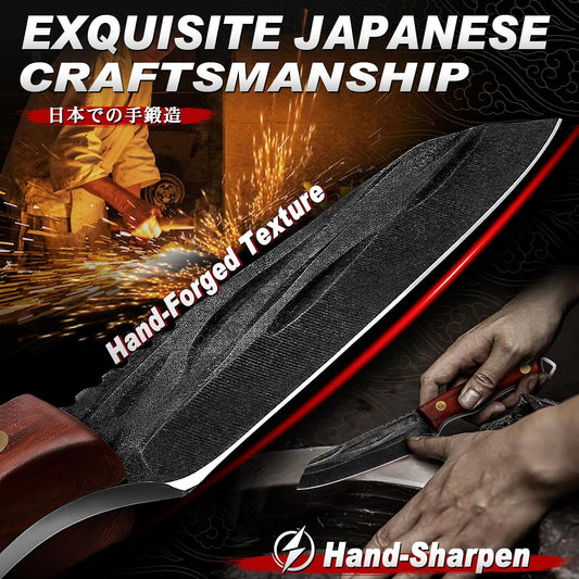Japanese Tanto Fixed Blade Kitchen Utility Knife with Wood Handle | ATS-34 High Carbon Steel, Wet-Ground Hand Forged, Full Tang Construction, Non-Slip Walnut Wood Handle, Gift Box