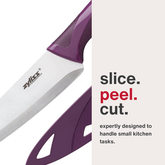 Utility Knife with Sheath Cover - Precision Knife for Cutting & Slicing - Paring Knife for Meat, Fruits & Vegetables - Culinary Kitchen Knife - 5.5" Carbon Stainless Steel Blade - Purple