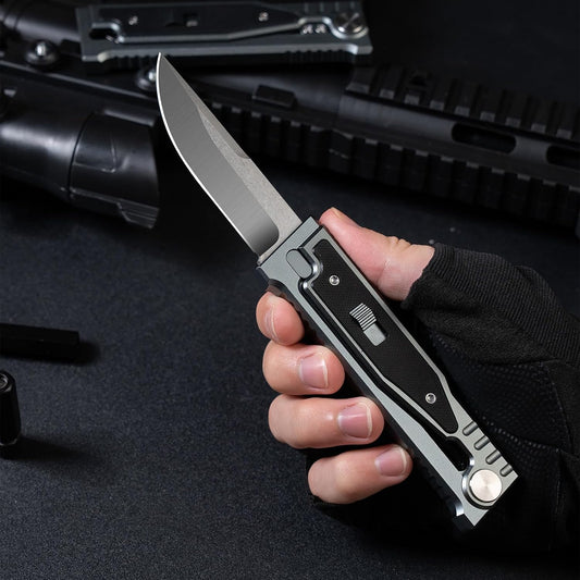 Pocket Knife, Folding Knife, Camping Outdoor edc Knives with Clip 3.15" Steel Blade Aluminium inlay G10 Handle.Camping Folding Knife for Men woman
