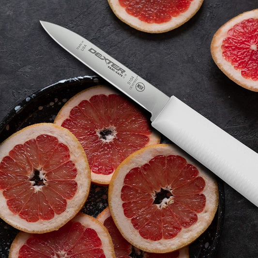 Dexter Sani-Safe 3-Pack of 3¼ Paring Knives, White Handle, DEXSTEEL Blades | Ideal for Precise Peeling & Carving Fruits and Vegetables, NSF Certified