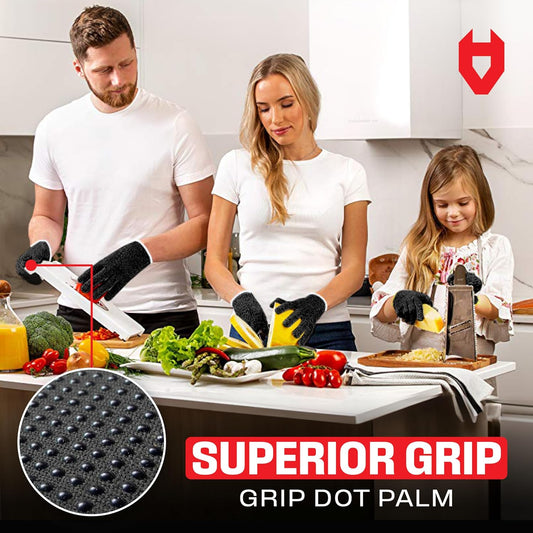 Cut Resistant Gloves Food Grade with Grip Dots for Superb Grip - Breathable & Lightweight - Ambidextrous - Ideal for Chefs and for Woodworking