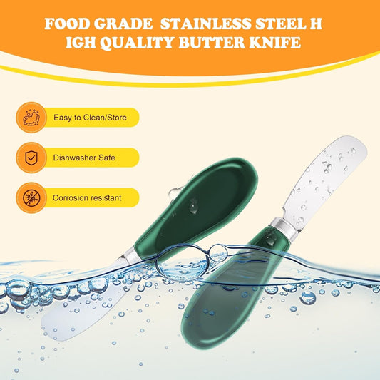 Butter Spreader Knife Set, 2-Pack Stainless Steel Cheese and Butter Knives with Ceramic Handle, Dishwasher Safe, for Soft & Hard Cheese, Jam, Cold Butter (dark green)