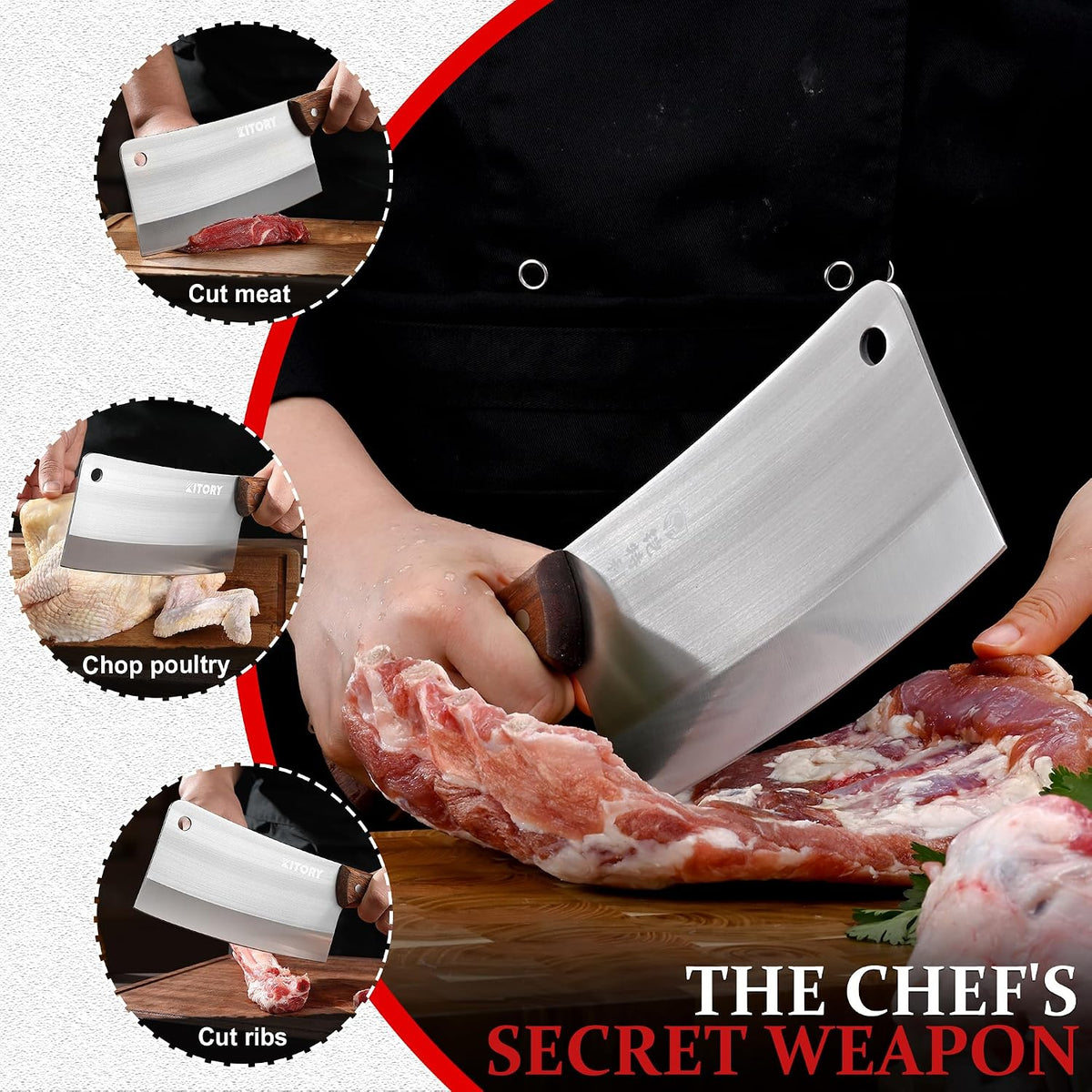 Meat Cleaver 7", Chinese Chef Kitchen knife, for meat and bones, versile blade, full tang, wood handle