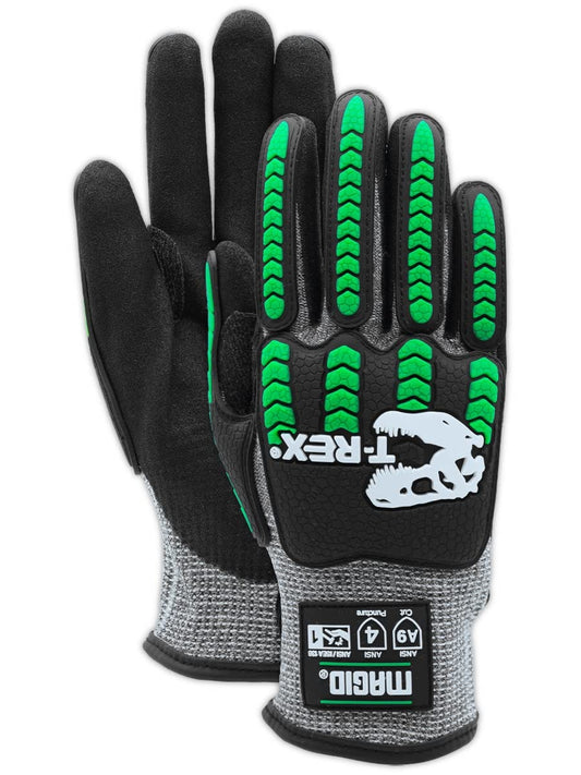 MAGID T-REX Flex Series ANSI Cut Level A9 Knit Impact Glove, 1 Pair, NitriX Palm, Size 7/S, Black & Green, TRX795