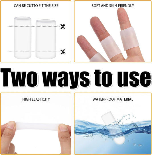 14 Pcs Silicone Finger Protectors, Waterproof Gel Thumb Small Finger Cot Protectors Stall Fingers Covers Shields Provide Relief for Fingers Cracking, Writing, Wounds (2 Size, White)