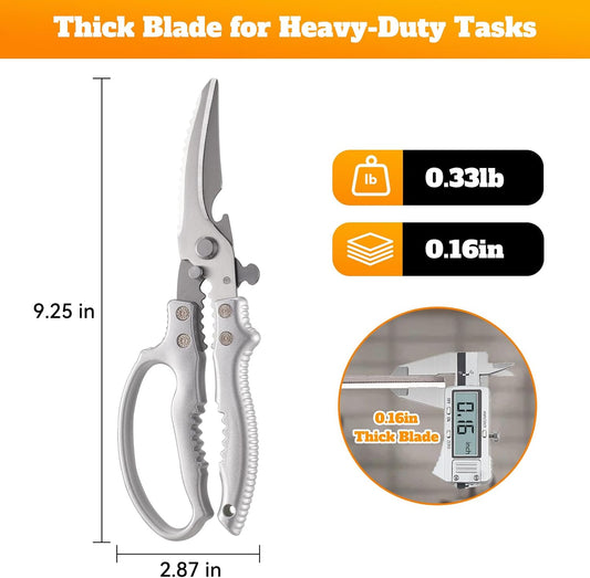 Heavy Duty Kitchen Scissors, Razor Sharp Poultry Shears for Chicken & Bones | Spring-Loaded Kitchen Shears, Multi-Purpose, for Turkey, Meat, Fish, Lobster, Crab, 3Cr13 Steel Blade,Dishwasher Safe