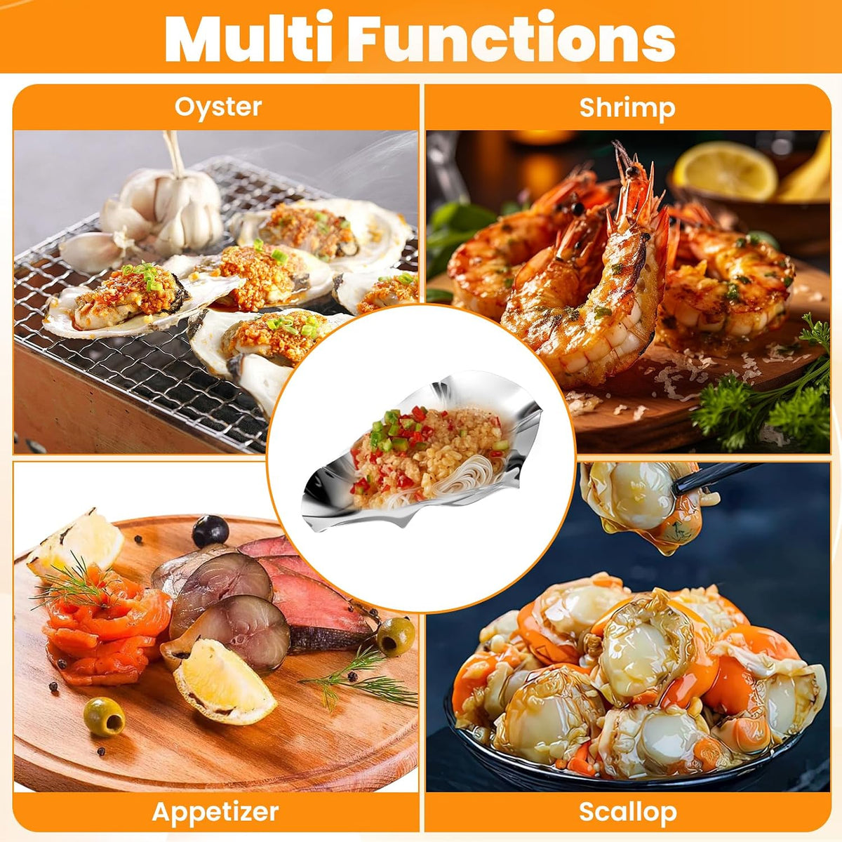 36 Pack Stainless Steel Oyster Shells, Reusable Grillable Oyster Shells Grillable Baking Dish And Grill Pan for Oysters Clams Scallops