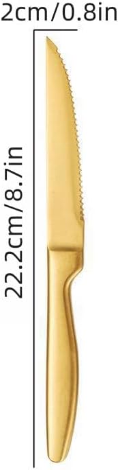 Serrated Steak Knives Set of 8, Stainless Steel 8.7 Inch Gold Steak Dinner Knives Set for Cutting Meat, Beef, Dishwasher Safe