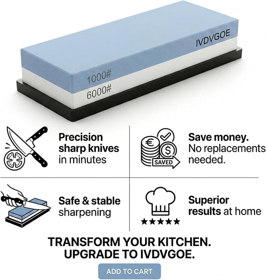 2 Non-Slip Rubber Bases Whetstone Knife Sharpener, 1000/6000 Grit Dual-Sided Waterstone, Corundum Sharpening Stone