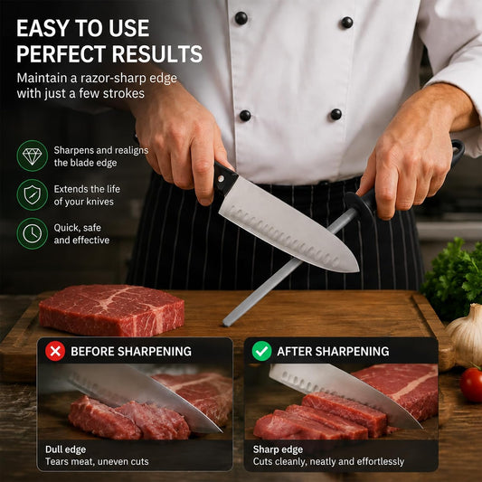 5 Inch Diamond Knife Sharpening Steel Rod, Professional Kitchen Diamond Knife Blade Sharpener Rod Stick, Knife Honer Steel for Honing Knife Blades, Chef Knives and Shears