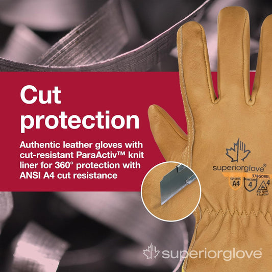 Endura Cut and Water Resistant Leather Work Gloves for Men & Women – 378GOBKL Medium (Pack of 1 Pair)