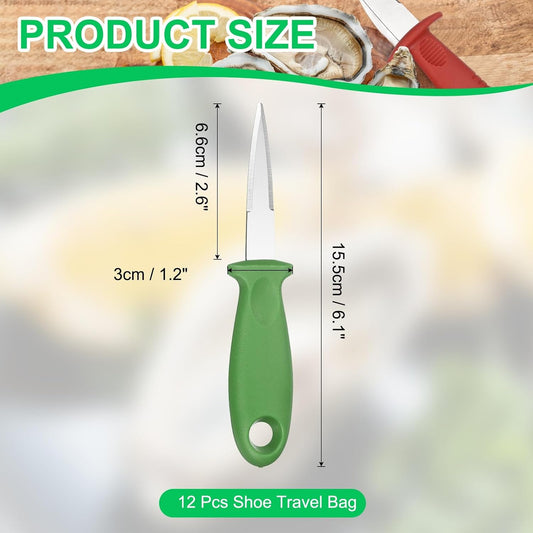 12 Pcs Stainless Steel Oyster Shucking Knife, Oyster Shucking Shell Opener Knife Non-Slip for Shellfish Opening Seafood Restaurants Home Use, Green