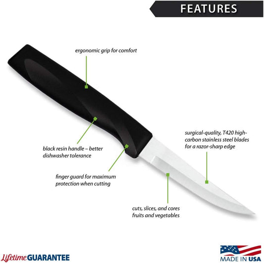 Anthem Heavy Duty Paring Knife (W403), Black Handle | 3.25" Stainless Steel Blade, Black Resin Handle