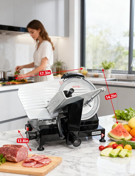 Black Electric Meat Slicer 10" 300W Deli and Ham Food Cheese Jerky Steak Slicer Cutting Machine with ETL Approved Semi-Auto 0-15MM Adjustable Slice Thickness