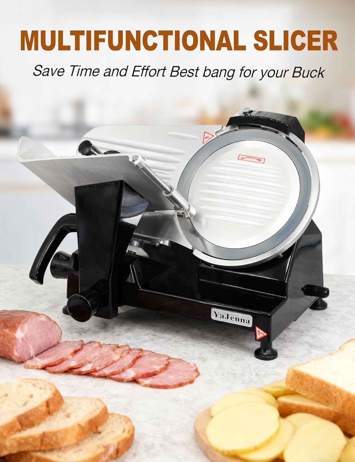 Black Electric Meat Slicer 10" 300W Deli and Ham Food Cheese Jerky Steak Slicer Cutting Machine with ETL Approved Semi-Auto 0-15MM Adjustable Slice Thickness