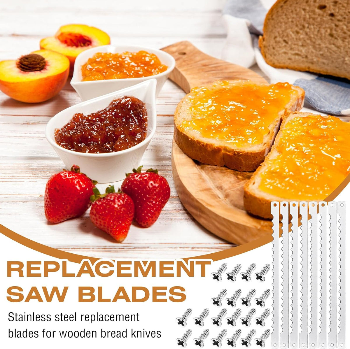 12 Pcs Bread Bow Knife Blades 10.8" Serrated Stainless Steel Blades with Screws Replacement for Wood Bread Cutter, Sourdough, Baguettes, Cakes