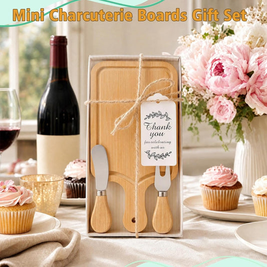 1 Set Baby Shower Prizes for Game Winners Mini Charcuterie Boards Set | Bamboo Bridal Shower Gifts for Guests, Wedding Favor Small Cheese Board Gift Set with Knives, Forks, Thank You Card &Gift Box
