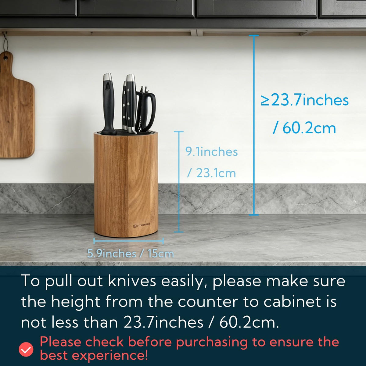XL Acacia Wood Universal Knife Block with Slots for Scissors and Sharpening Rod, Safe, Space Saver Knives Storage Stand Display without Knives, Unique Slot Design to Protect Blade