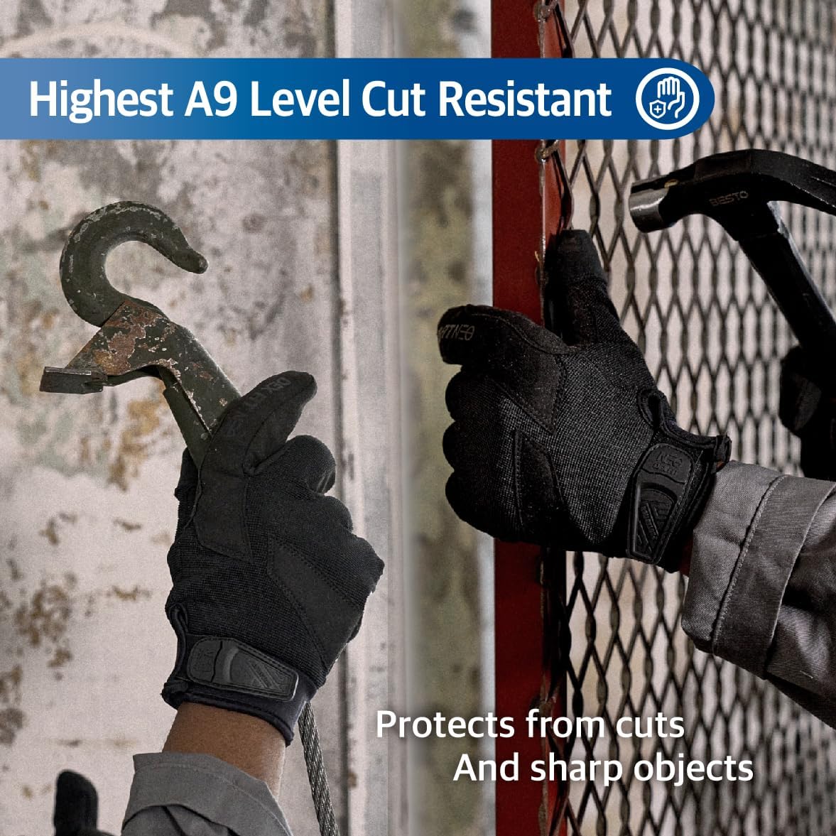 NPG420 Needle Resistant Gloves, ASTM F2878 Level 4 Palm & Lvl 3 Finger, ANSI Cut A9 Heavy Duty Industrial Protection, Multi-Layered Steel Mesh Puncture Proof Work Gloves, Black, L, 1 Pair