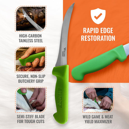 Wiebe 5" Boning Knife for Meat Processing: High-Carbon Stainless Steel Filet Knife, Curved, Semi-Stiff Blade for Deer, Brisket Trimming & Butchery