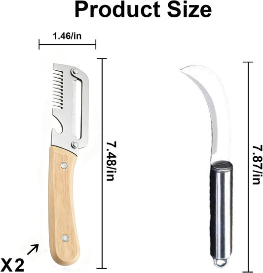 Premium Vegetable Peeler with Wooden Handle and Bottle Openerand Fish-Scaler Bring a Paring Machete,3in1 Ultra-Sharp Stainless Steel Kitchen knife Tool for Fruit Apple Potato Pumpkin Papaya(3PCS)