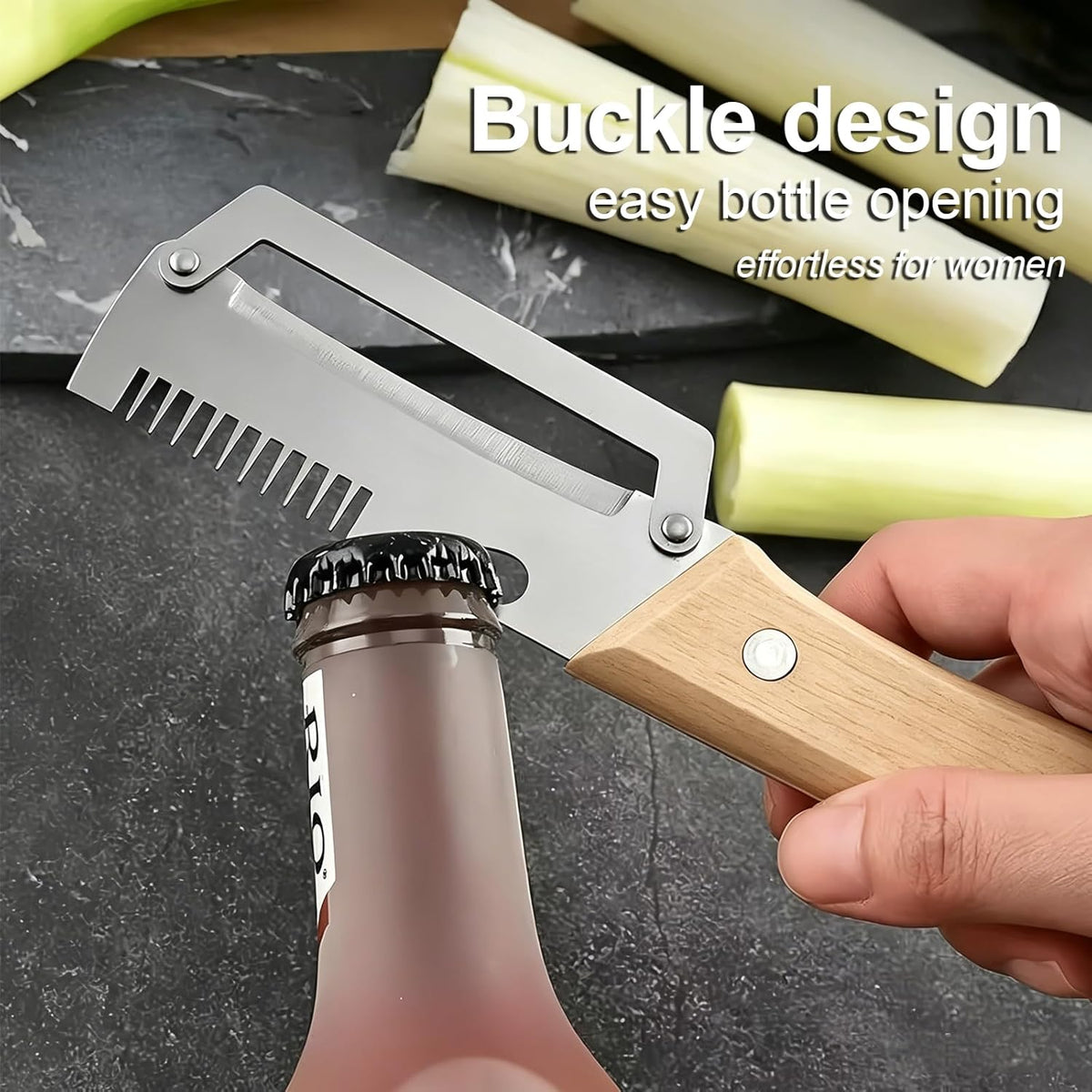 Premium Vegetable Peeler with Wooden Handle and Bottle Openerand Fish-Scaler Bring a Paring Machete,3in1 Ultra-Sharp Stainless Steel Kitchen knife Tool for Fruit Apple Potato Pumpkin Papaya(3PCS)
