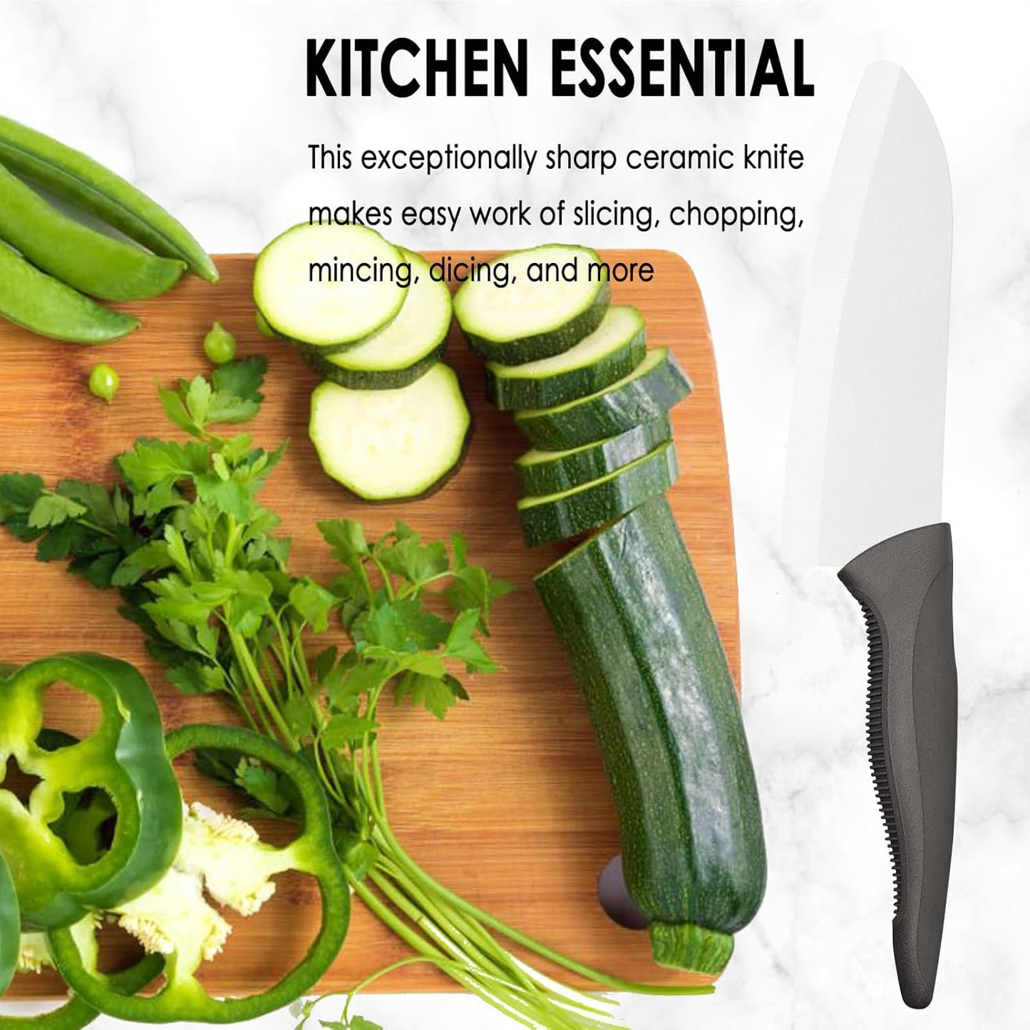7" Japanese Ceramic Knife with Cover for Veges Fruit Proteins | Dishwasher Safe Light Precise Sharp Ceramic Knife, Multipurpose Kitchen Chef's Santoku Knife, Soft Grip, Metal-free