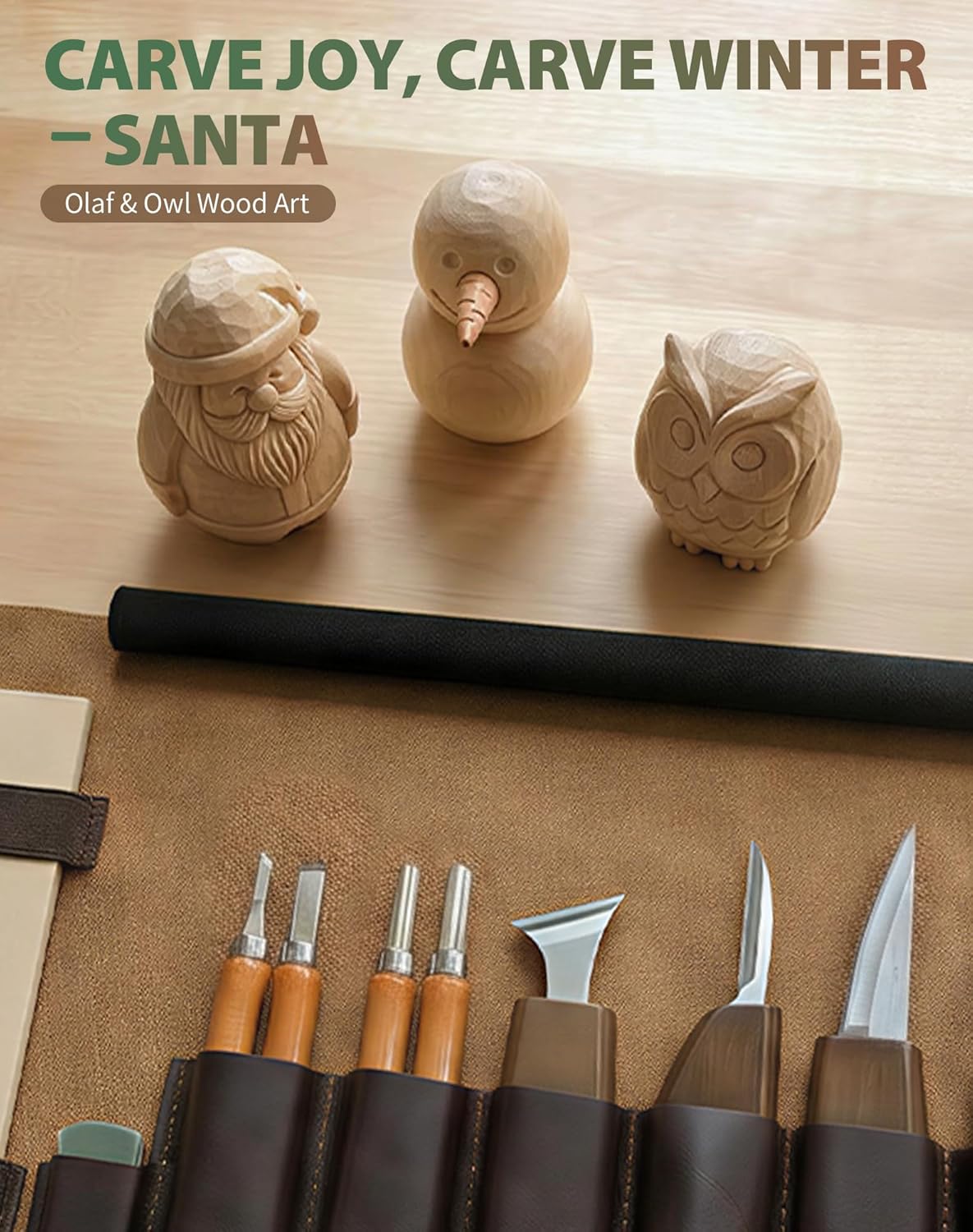 28Pcs Wood Carving Kit, 8 Carving Knives Templates Leather Bag Gift