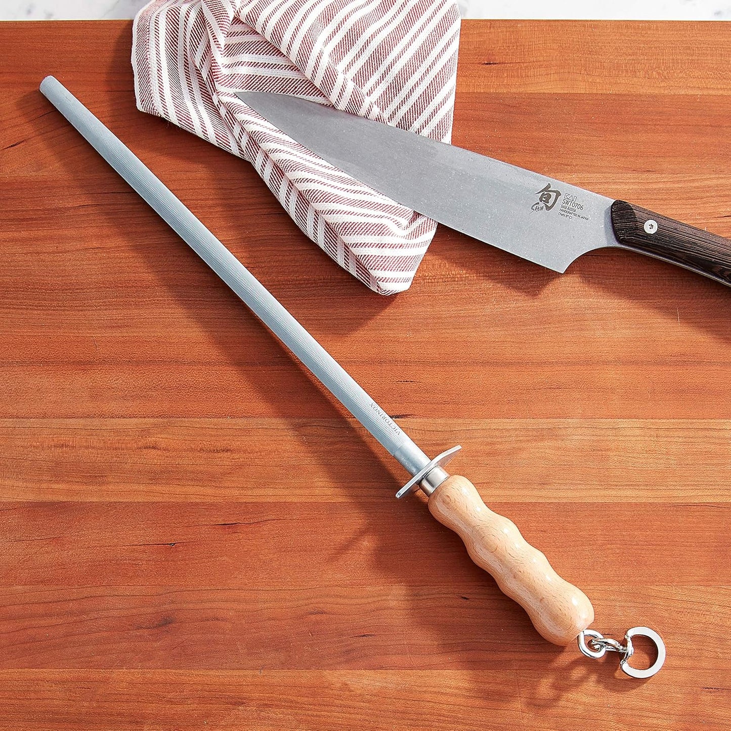 Honing Steel 12-Inch Round Helical Cut, Light Wood Handle, Multicolor (40181)