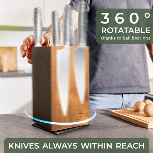 Magnetic Knife Holder Made of Acacia Wood - 360 degree rotatable Knife Block Without Knives - Knife Block - Knife Holder