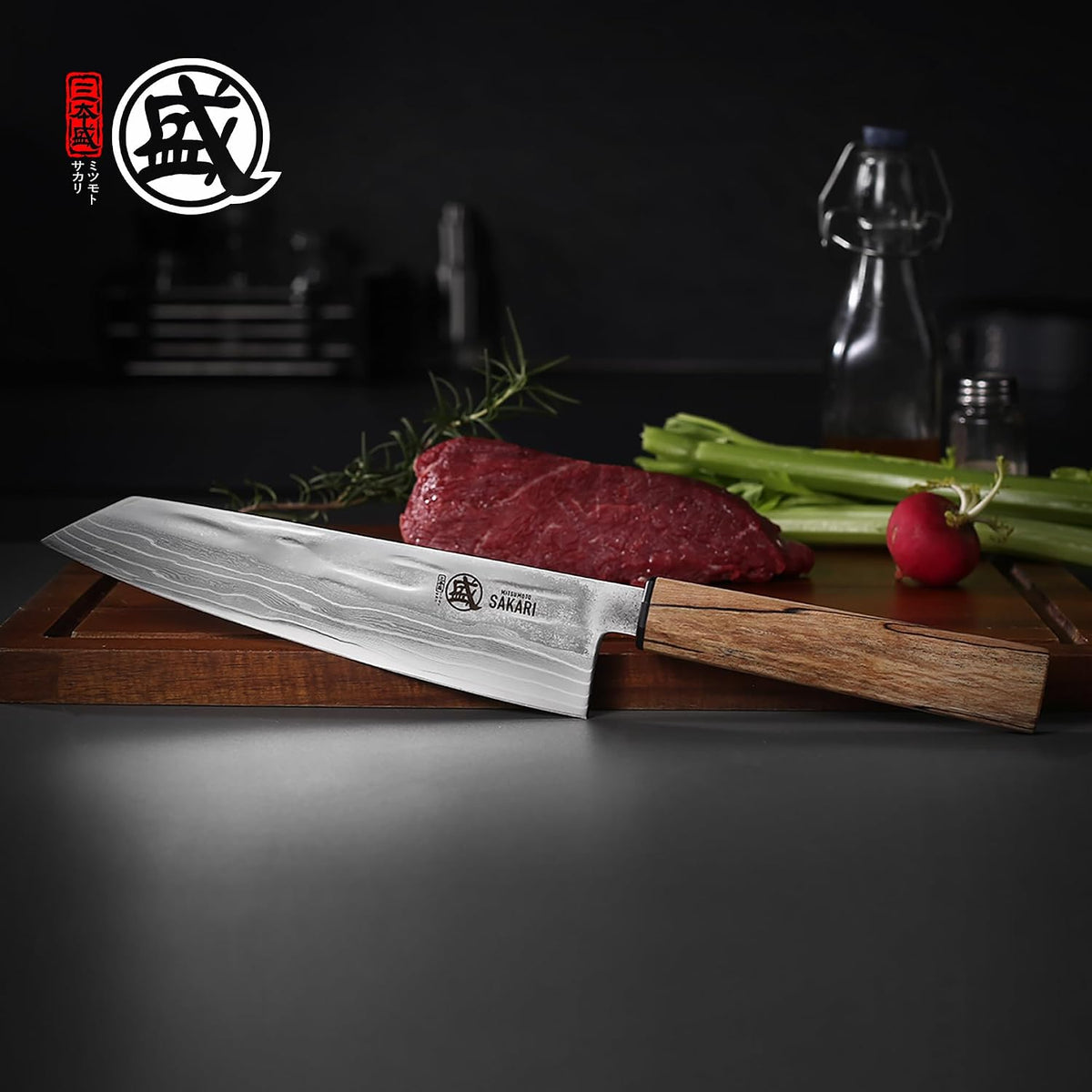 8 Inch Japanese Kiritsuke Chef Knife S35VN Damascus | Clean Pull Cuts, Fine Tip Control, Balanced Maple Handle, Detailed Ingredient Prep, Sandalwood Storage Box