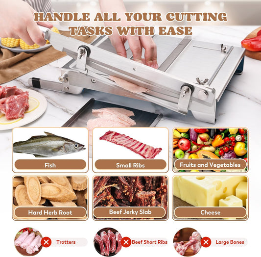 Bone Rib Cutter Chicken Chopper 13.5 Inch Double Blade (KD0288) | Meat Bone Cutter Machine, Manual Frozen Meat Slicer, Heavy Duty Guillotine, Biltong Cutter for Korean BBQ Shabu Hot Pot