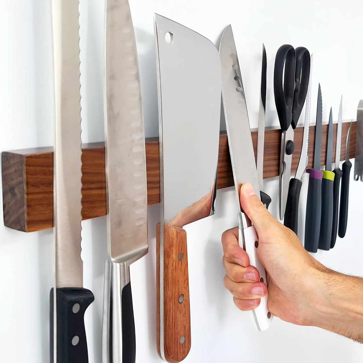 Premium Dark Walnut Wood Magnetic Knife Holder for Wall | 16 Inch | Upgraded Version | Professional Wooden Magnetic Knife Strip - Space-Saving Knife Rack/Knife Bar With Powerful Magnetic Pull Force