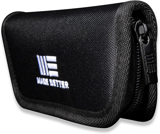 Nylon Knife Pouch, Holds 2 Knives, with Cloth | Soft Lined Interior, Utility Pouch for Folding Pocket Knives and Accessories, Includes Polishing Cloth & Stickers WE-01