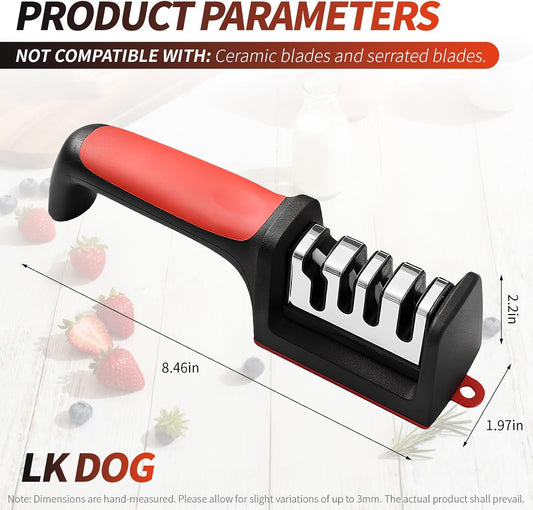 4-in-1 Kitchen Knife Sharpener, Professional Grade with Tungsten Steel and Ceramic Slots, Scissor Sharpening, Black/Red
