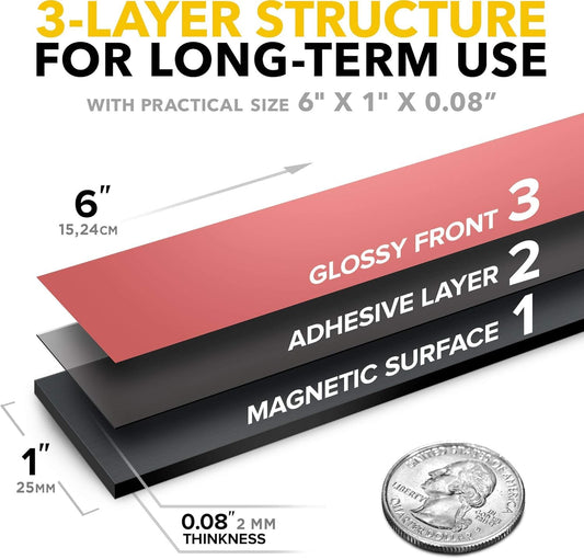 Magnetic Strips with Adhesive Backing - Magnetic Tape for Crafts - Tool and Knife Magnet Strips for Kitchen, Garage and Garden - Adhesive Magnetic Tool Holder Strip for Wall (10 Pieces, 6" x 1")