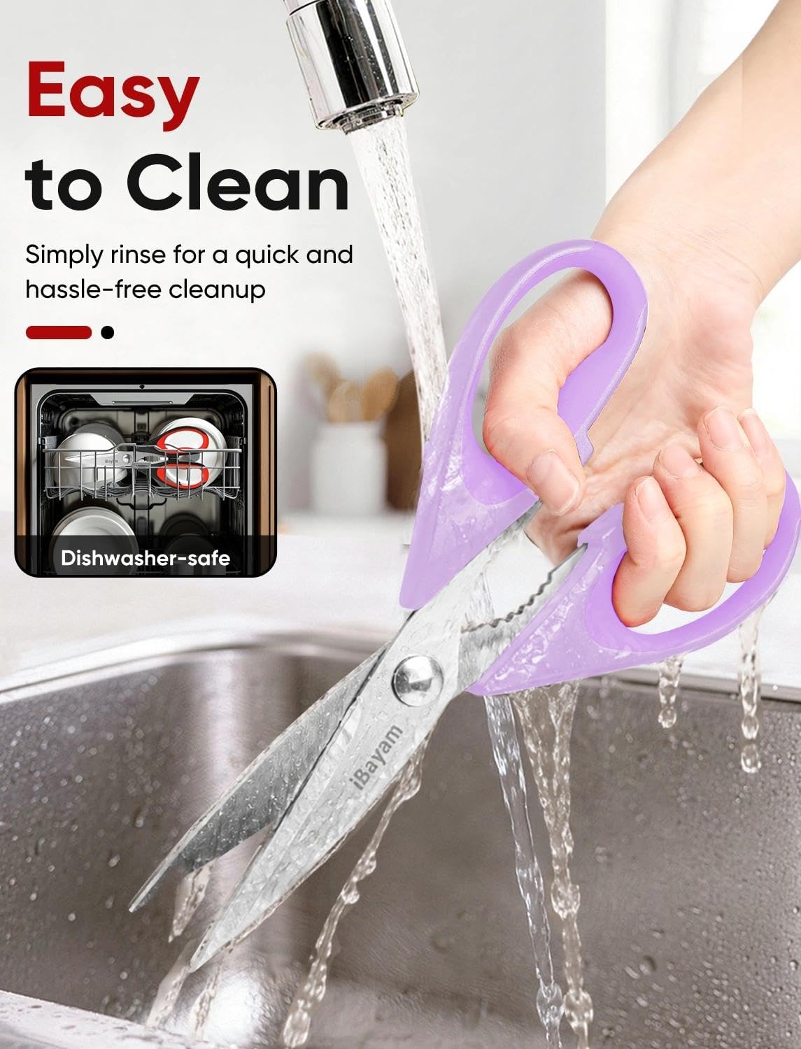 iBayam 3-Pack 8.7" Kitchen Scissors All Purpose Heavy Duty Shears w/Sheath | Soft Comfort Grip, Dishwasher Safe, Stainless Micro-Serrated Edge Blades, Cooking Poultry Herbs Meat Kitchen Utensils Gadgets