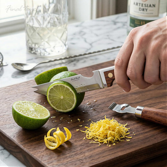 Bar Knife & Zester Set - Multi-Function Design for Effortless Cocktail Prep - Adjacent Edge Handle, Stainless Steel Blade, Bottle Opener, and Zester Included (FTA2110)