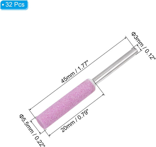 32 Pcs Diamond Chainsaw Sharpener 7/32 Inch High Hardness Sharpening Stone Polishing Chainsaw Sharpening Kit Grinding File Tool for Chain Saw Stone Jewelry Wood, Pink(5mm)