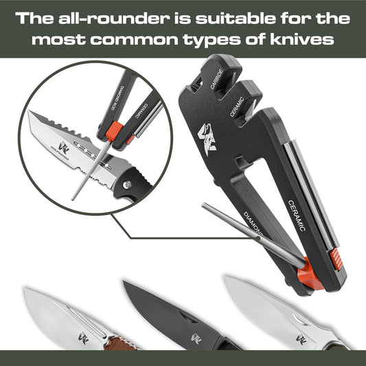 Blade Professor - Pocket Knife Sharpener - 7 in 1 Portable Handheld Tool with Tungsten Ceramic and Diamond Rods - Compact Portable Knife Sharpener for Hunting, Camping and EDC